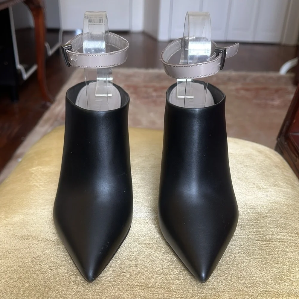 Vince Black Leather Armon Pointy Toe Stiletto Heel Pumps Shoes Mules Size 7